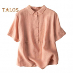 Moteri&scaron;ki laisvalaikio mar&scaron;kiniai lėlės apykaklės mygtukai su puslankiu trumpomis rankovėmis mar&scaron;kinėliai su viena krūtine, vienspalviai laisvi mar&scaron;kinėliai XL rožinė