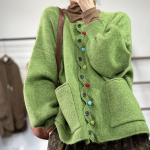 2024 m. žiemos didelio dydžio rudens moteri&scaron;kas megztinis su kietomis sagomis Striukė Mezgimas Madingas Oversize laisvalaikio stiliaus laisvas megztinis megztinis