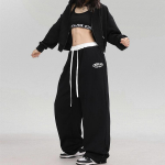 Moteri&scaron;kos senovinės sportinės kelnės Laisvalaikio korėjieti&scaron;ko stiliaus para&scaron;iutinio stiliaus kelnės Hiphopo kratinys bėgikai Streetwear Kpop kelnės S juoda