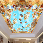 Nuotraukų tapetai sienoms 3d Retro Europos sienų tapetai Dangaus debesys Freskos Angelai Tapetai 200 cm(W) x 140 cm(H)