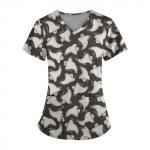 Didesnio dydžio spausdintos &scaron;veitimo uniformos vir&scaron;utinės moteri&scaron;kos V formos kaklo Helovino spausdinimo trumpomis rankovėmis, linksmos mar&scaron;kinėliai Darbo mar&scaron;kinėliai su ki&scaron;enėmis XXXXL oranžinė