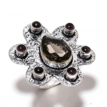 Natural Smoky Topaz, Amethyst Gemstone 925 Sterling Silver Ring Size 9 o9p43