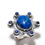 Natural Lapis Lazuli Gemstone Handmade 925 Sterling Silver Ring Size 9 o0e83