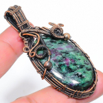 Ruby Zosite Lab-Created Handmade Copper Wire Wrap Jewelry Pendant 2.76 n6d80