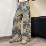 Moteri&scaron;ki amerikieti&scaron;ki retro džinsai Street Hip-hop tiesios plačios kelnės Laisvos &scaron;luostymo kelnės XXXXL žalia