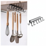 1vnt virtuvės kablio stovas be smūgių Sieninė spintelė su dviem eilėmis kabliu pakabinamas puodelių laikiklis Virtuvės organizatoriaus stovo pakabinamas puodelių laikiklis 25.5*8*7cm juoda