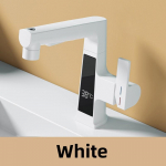 LED vonios mai&scaron;ytuvas Pažangus temperatūros jutiklis Skaitmeninis ekranas Mai&scaron;ytuvas žalvarinis kriauklės čiaupai &Scaron;altas kar&scaron;tas vanduo I&scaron;traukiamas Kėlimas white