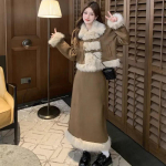 Žiemos rožinė &scaron;ilta striukė Korėjos mados dirbtinio kailio 2 dalių sijonų rinkinys Moteri&scaron;ki kasdieniai Y2k &scaron;varkai Paltai + Mini sijonai Pra&scaron;matnus S kava