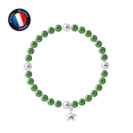 PERLINEA - Bracelet My Star - V&eacute;ritable Perle de Culture d'Eau Douce Ronde 5-6 mm Vert Intense - C&acirc;ble Elastiqu&eacute; - Bijoux Femme