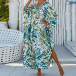 Moteri&scaron;ka Boho Cover Up, didesnio dydžio kontrastinga laisvai priglundanti &bdquo;Vacay Beach Kaftan&ldquo; suknelė One Size