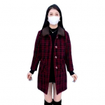 Moteri&scaron;kas žieminis paltas su &scaron;oninėmis ki&scaron;enėmis, apverčiama apykakle, vienaeilis vidutinio ilgio paltas XL kava