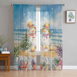 Kalėdinės Žiemos Paplūdimio Sniego Senio Užuolaidos Svetainei Miegamajam Namų Dekoras Langų Voile Tulle Užuolaidos W135 x H114cm