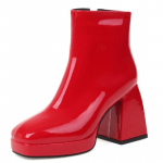 Patentuoti madingi moteri&scaron;ki kulk&scaron;nies batai raudoni baltai juodi blokiniai auk&scaron;takulniai trumpi batai moteri&scaron;ki užtrauktukas rudens žiemos vakarėlio batai moterims didelis 45 dydis 36 raudona