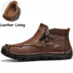 Vyri&scaron;ki aulinukai auk&scaron;tu aulu, odiniai aulinukai, pliu&scaron;iniai, lauko, didelio dydžio, rudeniniai/žieminiai, su pliusiniu pamu&scaron;alu, &scaron;ilti, rankų darbo, aulinukai iki kulk&scaron;nies 44 ruda