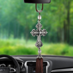 Metalo ir kri&scaron;tolinio deimantinio kryžiaus Jėzus Christian automobilio galinio vaizdo veidrodinis automobilio pakabukas
