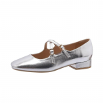 Madingi moteri&scaron;ki batai Mary Jane Nauji vasariniai odiniai sandalai Sekli burna Žemas kulnas Eleganti&scaron;ki baleto Silverschoenen moterims vasara 2024 35 sidabras