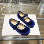 Aksominiai Mary Jane bateliai Vaikams Mergaitėms Rudens Žiemos Mada Velūriniai Vienspalviai Princesės Eleganti&scaron;ki Plok&scaron;čiapadžiai Batai 28 mėlyna