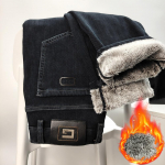 Žieminiai stori ir &scaron;ilti auk&scaron;čiausios klasės &bdquo;Snow Fox Fur&ldquo; vyri&scaron;ki džinsai, laisvi ir elastingi auk&scaron;tu juosmeniu, laisvalaikio verslo tiesios kelnės 34