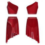 Moteri&scaron;kas lirikinis &scaron;okių kostiumas, &scaron;ifono įsiuvai, meninės gimnastikos apranga, modernūs džiazo &scaron;okių drabužiai, crop topas su sijonu S bordinė