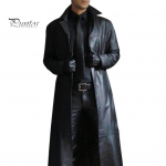 Vyri&scaron;ka striukė, kostiumas apykakle ilgomis rankovėmis, vienguba dirbtinės odos striukė Itin ilga vėjo striukė Slim Fit Vyri&scaron;ki vir&scaron;utiniai drabužiai L juoda