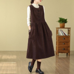 Didelių dydžių rudens žiemos moteri&scaron;kas vienspalvis pagrindinis vasarinis sarafanas O formos i&scaron;kirpte, pavasarinė berankovė suknelė-mar&scaron;kinėliai, midi suknelė i&scaron; velveto XL kava