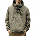 Vyri&scaron;kas tran&scaron;ėjos paltas, vienspalvis, ilgomis rankovėmis, su gobtuvu užsegamas pusiau užtrauktuku, su ki&scaron;enėmis su užtrauktukais, laisvo kirpimo, plonas, laisvalaikio &scaron;varkas L juoda