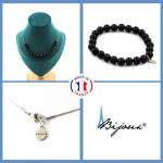 Pierres et Min&eacute;raux. Parure bijoux Bracelet Collier 15 Perles Agate noire 8 mm. Chaine en Taille personnalisable.