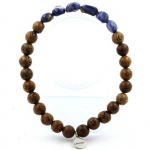 Pierres et Min&eacute;raux. Bracelet Sodalite du Br&eacute;sil + Perles bois 8 mm. Fabriqu&eacute; en France.