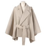 Moteri&scaron;kas vilnonis pelerinas paltas iki pusės blauzdos - Storas, laisvas, su rai&scaron;teliais &scaron;alis žiemai S chaki