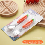 Carrot-Themed Silicone & 304 Stainless Steel Kids' Tableware Set: Spoon, Fork, and Chopsticks for Baby Food