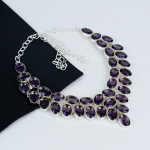 Gražus Ametisto Brangakmenis Rankų darbo 925 Sterlingo Sidabro Vėrinys, Ametisto Sidabrinis Vėrinys Žmonai, Unisex Vėrinys, Vestuvių Dovana 20" violetinė