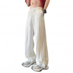 Vyri&scaron;kos greitai džiūstančios plačios kelnės su rai&scaron;teliu juosmenyje, laisvo kirpimo kelnės, lengvos kasdienės kelnės su &scaron;oninių linijų dekoracija gatvei, atostogoms M juoda