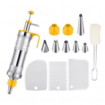 13 vnt. nerūdijančio plieno tortų dekoravimo rinkinys, sausainių gaminimo ma&scaron;ina, sausainių presas, daugkartinio naudojimo glajaus konditerinis mai&scaron;elis tortams, keksiukams, sausainiams geltona