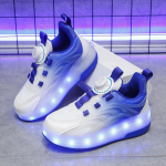 29-38 Nusegami Ratai Berniukams/Mergaitėms Dvigubi Ratai &Scaron;viečiantys Sportbačiai Įkraunami Sportbačiai Riedlenčių Sportui Vaikams Riedučiai 35 mėlyna/balta