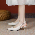2024 m. Nauji moteri&scaron;ki sandalai smailia nosimi Slingbacks Pumps Vestuviniai Batai Žemakulniai Suknelė Batai Slysti juodi moteri&scaron;ki batai 35 smėlis