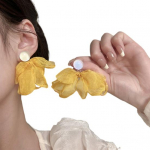 Moteri&scaron;ki tinklelio žiedlapių auskarai, rankų darbo dideli &scaron;ifono gėlių formos kabantys auskarai, skirti atostogoms, vestuvėms mėlyna