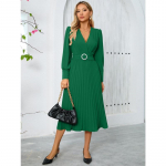 Rudens ir žiemos moteri&scaron;ka suknelė V formos i&scaron;kirpte ilgomis rankovėmis Madinga plona temperamento A formos suknelė XL žalia