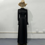 Moteri&scaron;ka Eleganti&scaron;ka vakarinė suknelė ilgomis rankovėmis Vasarinė suknelė su rauk&scaron;lėmis auk&scaron;tu juosmeniu, tvarsčiu, rai&scaron;teliu, maksimaliu mastu, moteri&scaron;ka, prancūzi&scaron;ko stiliaus, senovinė atostogų suknelė moterims S juoda