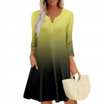 Women's summer casual V-neck gradient printed button up dress with pockets L