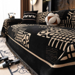 &Scaron;enilinis Etninio stiliaus Sofos užvalkalas Viso uždengimo Neslystantis Ku&scaron;etės apsaugas Visasezoninis Universalus Ku&scaron;etės Kempingo pledas Sofos kilimėlis 180*200cm juoda