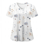 Slaugos &scaron;veitikliai su gėlėmis Moterų darbo uniforma Palaidinė trumpomis rankovėmis V formos i&scaron;kirpte Uniforma Blusas Slaugos drabužiai Slaugytojos Tunika Uniforma S