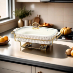 Daugiafunkcinis banguoto ra&scaron;to keraminis tro&scaron;kintuvas su geležiniu rėmu, dviejų ausų sriubos puodas ir žuvies lėk&scaron;tė