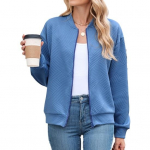 Moteri&scaron;kas paltas su stovu apykakle, ilgomis rankovėmis, užsegamas užtrauktuku, beisbolo stiliaus striukė su ki&scaron;enėmis, vientisos spalvos, sportinė vir&scaron;utinė apranga S