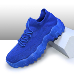 Kvėpuojantys Flyknit kojinės tipo sportiniai bateliai didelio dydžio vyrams - Suvarstomi laisvalaikio bėgimo bateliai 42 blue