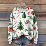 Megztiniai ilgomis rankovėmis moterims su O formos i&scaron;kirpte, kasdieniai, mieli, su spauda, megzti, didelio dydžio megztinis M balta