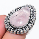 Natural Rose Quartz Gemstone 925 Sterling Silver Jewelry Ring Size 8 e0k69
