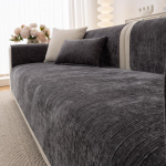 Supaprastintas Vienspalvis Storas Neslystantis &Scaron;enilinio Audinio Sofa Apdangalas Geometrinės Linijos Dizainas Universalus Sofa Pagalvėlės Užvalkalas Keturiems Sezonams 90x160cm tamsiai pilka spalva