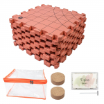 9 vnt. 32x32 cm putplasčio mezgimo blokavimo kilimėlių rinkinys su 100 vnt. 38 mm T formos kai&scaron;čių ir mediniu adatos laikikliu seneliuko kvadratų mezgimui raudona