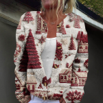 Moteri&scaron;ka spaudinėta ilgomis rankovėmis megzta megztinė pūkinė striukė su sagomis XL vynas