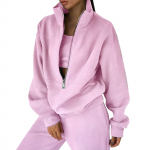 Moteri&scaron;kos 2 dalių aprangos sportinio kostiumo komplektas su puse užtrauktuku ilgomis rankovėmis, dideli megztiniai ir pie&scaron;tukinės kelnės plačiomis kojomis sportinių kelnių rinkinys XXXL rožinė